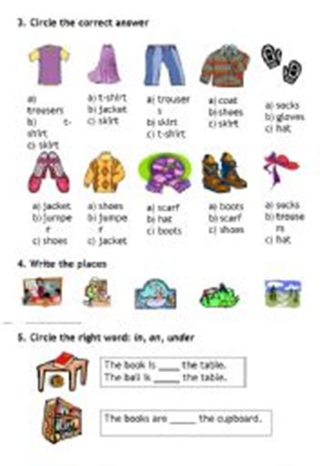 clothes prepositions school places esl worksheet  anafsousa