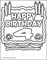 Birthday Cake Coloring Pages Color Happy 4th Year Old Printable Kids Holiday Sheets Years Season Five Sheet Four Print Birthdays sketch template