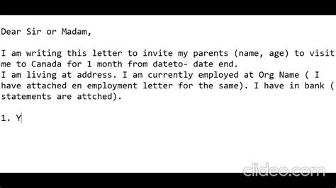 write invitation letter   parents  visit canada youtube