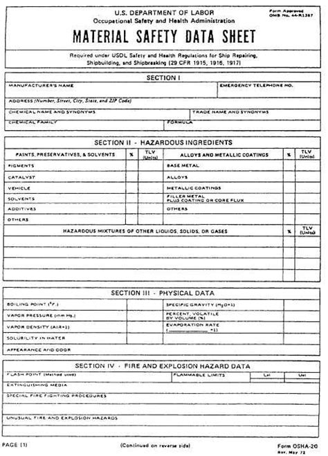 material safety data sheet printable pages occupational health and