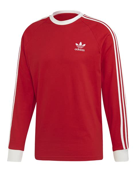 adidas originals mens  stripes long sleeve  shirt red life style sports