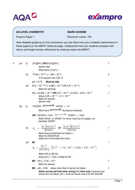 aqaas level chemistry exampro mark scheme practice paper  maximum