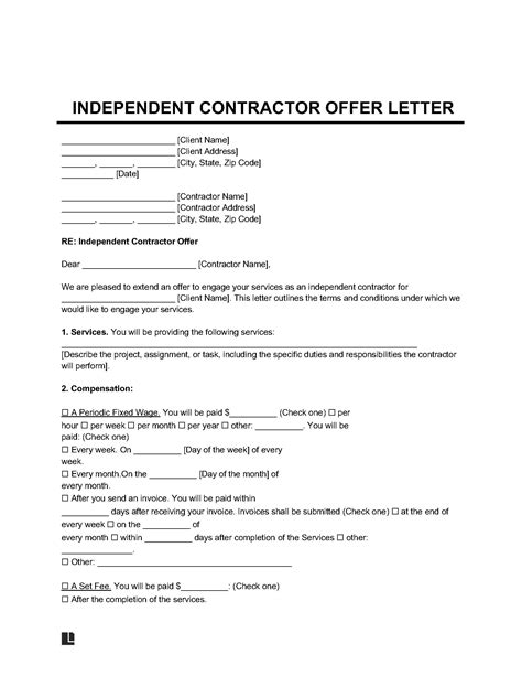 independent contractor offer letter template  word