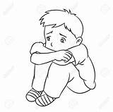 Sad Boy Child Cartoon Line Lonely Drawn Drawing Vector Alone Ideal Kid Informational Student Stock Illustration Catalogs Institutional Coloring Sitting sketch template