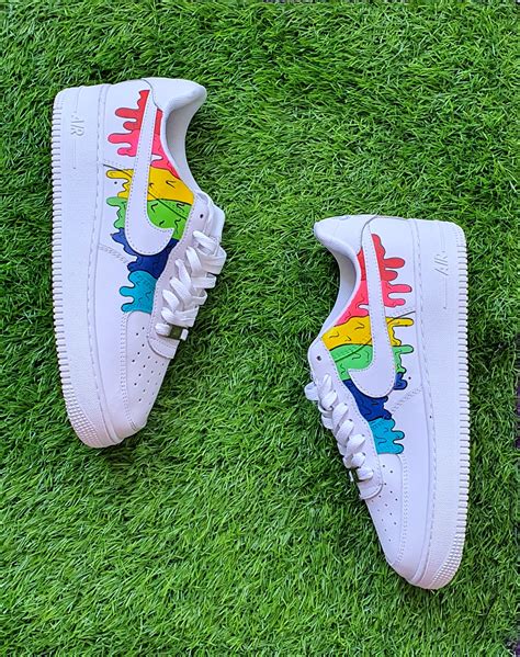 Rainbow Dripping Paint Swoosh Custom Nike Air Force Sneakers