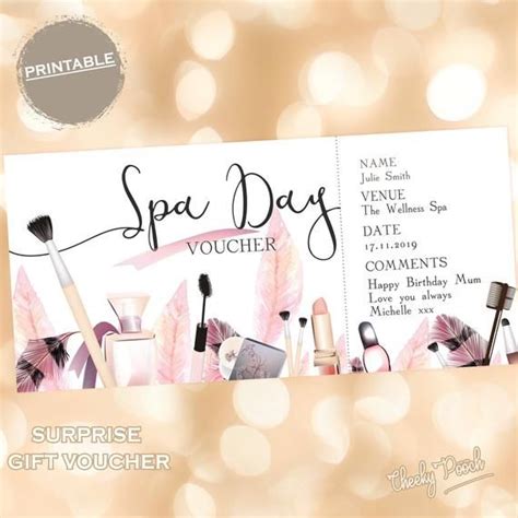 printable spa day voucher spa session gift voucher etsy spa gift