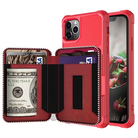 dteck wallet case  iphone  pro max zipper wallet case  credit card holder slot purse