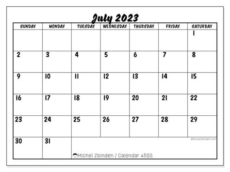 july  printable calendar ss michel zbinden uk