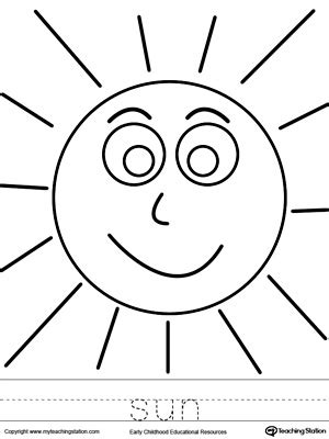 sun coloring page  word tracing myteachingstationcom