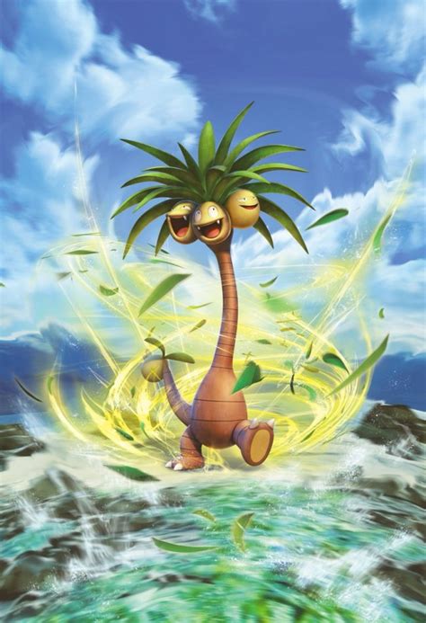 official artwork for alolan exeggutor and dusk form lycanroc from new