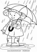Raincoat Umbrella Coloring Girl Pages Boots Under Little Drawing Rain Hiding Rubber Kids Shutterstock Rainy Boy Stock Girls Getdrawings Color sketch template