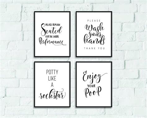 bathroom wall decor printable art bathroom prints set   etsy