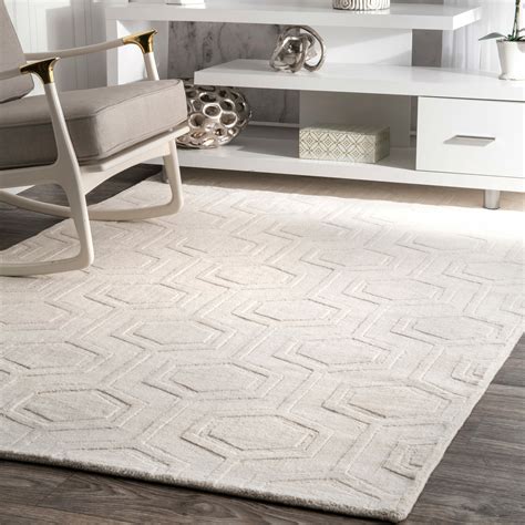 brayden studio schuykill geometric handmade tufted  white area rug