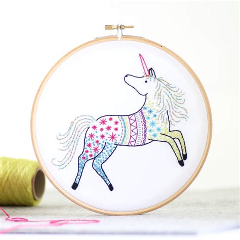unicorn contemporary embroidery kit  hawthorn handmade
