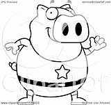 Waving Pig Cartoon Chubby Super Clipart Outlined Coloring Vector Thoman Cory Royalty sketch template