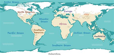 world map showing continents  oceans
