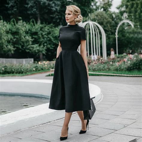 High Quality Elegant Black Dress Women Vintage Ladies Fit