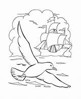Coloring Columbus Pages Flying Bird Sea Birds Cartoon Christopher Sheets Printables Usa Holiday Ship Land Clipart Sees Activity America He sketch template