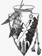 Tattoos Arrowhead Symbols Cherokee Compass Projectile Sticker Feathers sketch template