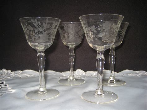 vintage crystal clear etched cordial glasses   similar items