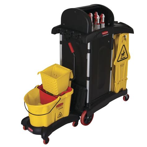 rubbermaid black plastic high security cleaning cart