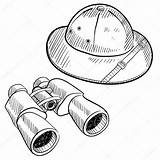 Safari Coloring Binoculars Sketch Hat Drawing Jeep Vector Objects Pages Gear Stock Colouring Illustration Printable Doodle Depositphotos Lhfgraphics Jungle Construction sketch template