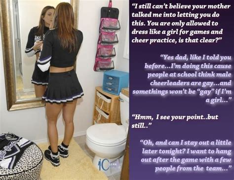 image result for forced feminization captions cheerleader