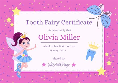 st  printable tooth fairy certificate printable templates