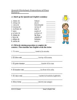 spanish prepositions  location worksheet  laviede lajulie