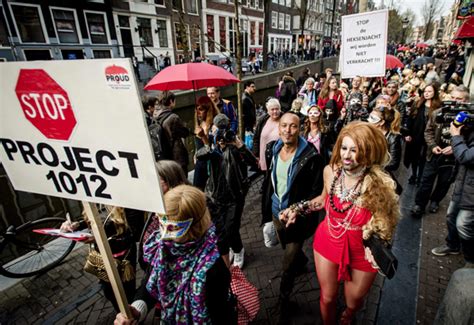 prostitutes protest shuttering amsterdam window brothels
