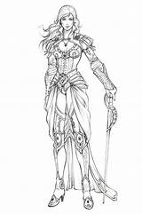 Swordswoman Heroic Manga Widermann Colouring Armor Guerriere Personnages Adulte Wieringo Twin sketch template