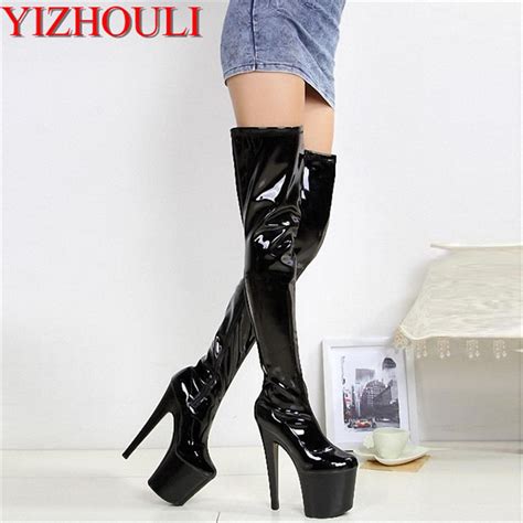 20cm pole dancing sexy ultra high knee high boots with pure color