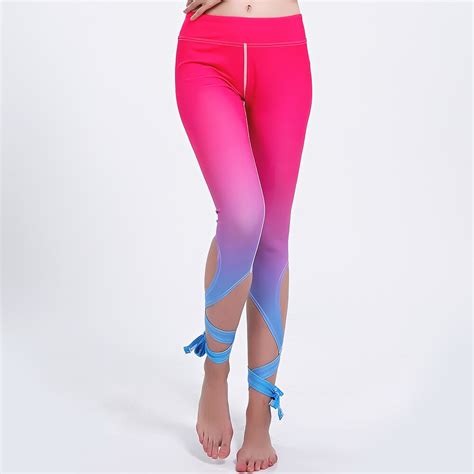Frecici Pink Blue Ombre Yoga Pants Fitness Sex High Waist