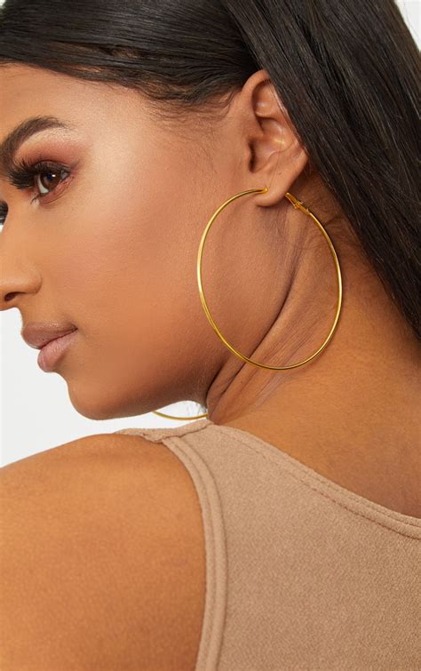 gold 80mm hoop earrings accessories prettylittlething usa