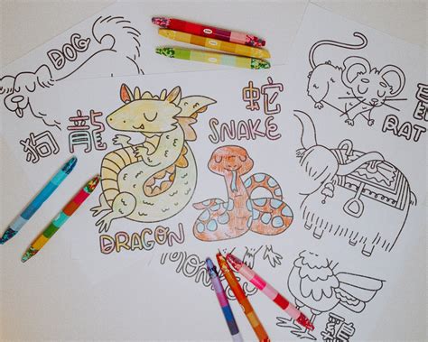 chinese zodiac animals coloring pages  year coloring  etsy