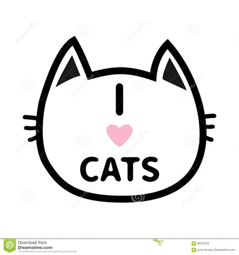 i love cats heart text lettering black cat head face