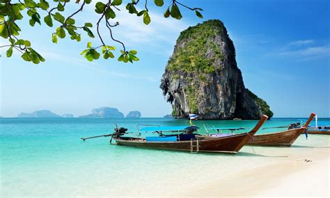 thailand boats on the beach hd wallpaper 3437
