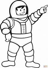 Astronaut Coloring Cartoon Clipart Space Drawing Suit Pages Line Pointing Standing Printable Cliparts Spaceman Astronauts Style Puzzle sketch template
