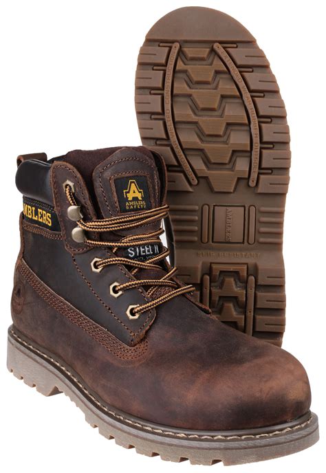 amblers fs brown leather lace  safety work boots steel toe