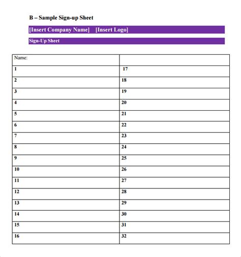sign  sheet samples  google docs ms word pages