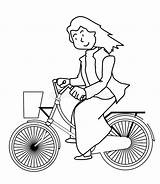 Bicicletta Bicyclette Femme Colorare Coloritura Coloration Fumetto Vettore Libro sketch template