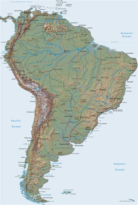 large detailed relief map  south america south america large