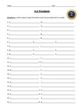 presidents worksheet  test fill   comprehensive