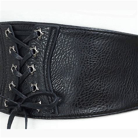 fashion black faux leather lace up elastic wide waist belt