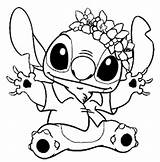 Stitch Coloring Pages Cute Printable Wears Lei sketch template