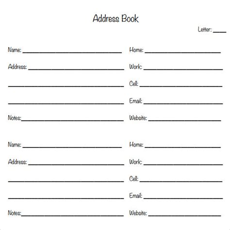 address book samples sample templates