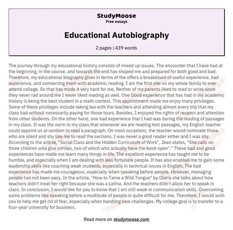 autobiography sample essay  college   autobiography