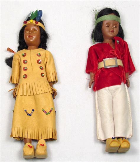lot of 2 vintage native american indian dolls w b