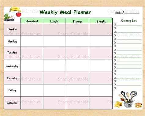 weekly meal planner printable  grocery list weekly etsy weekly