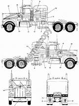 Kenworth W900 Blueprints Truck Heavy sketch template